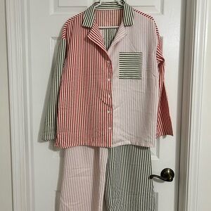 Viral Striped Set-pink, red and green.